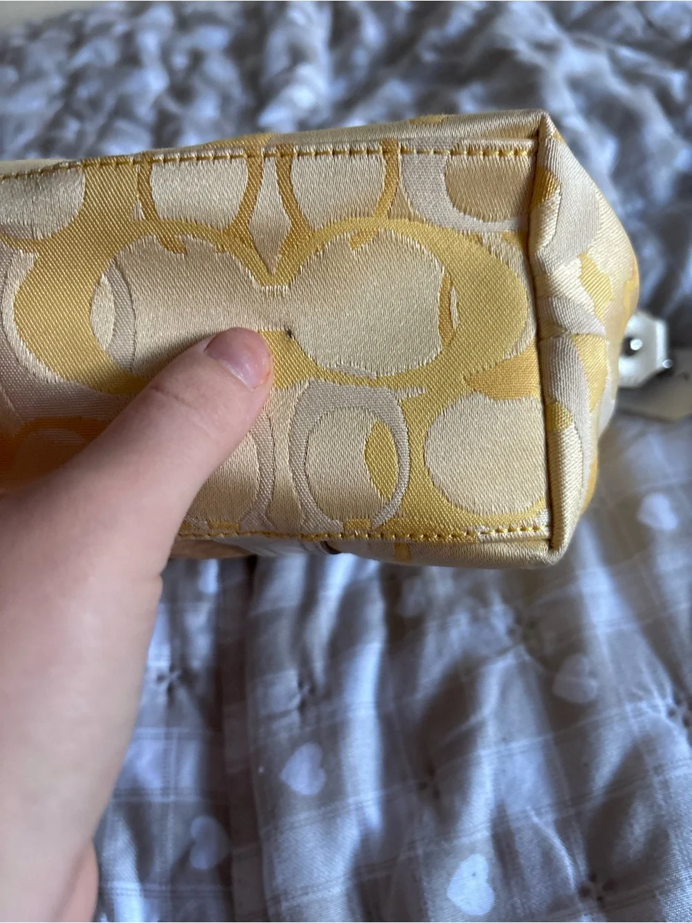 COACH Yellow and Cream Signature Stripe Shoulder Bag